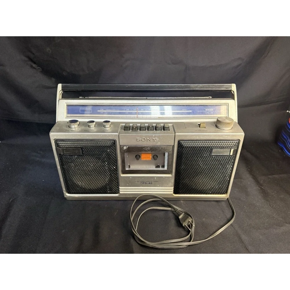 Sony CFS-43 Boombox Stereo Cassette Player AM FM Radio Silver Vintage Tested